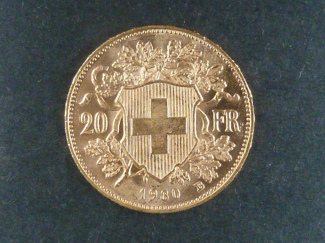 Švýcarsko - 20 Frank 1930 B, 6,451g, Au 0.900