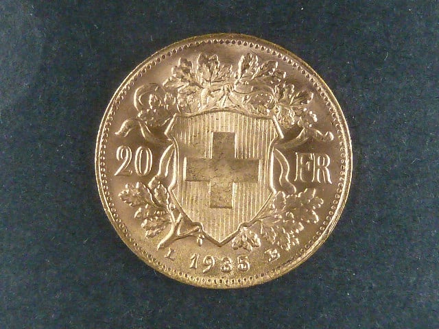 Švýcarsko - 20 Frank 1935 LB, 6,451g, Au 0.900