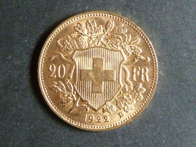 Švýcarsko - 20 Frank 1922 B, 6,451g, Au 0.900