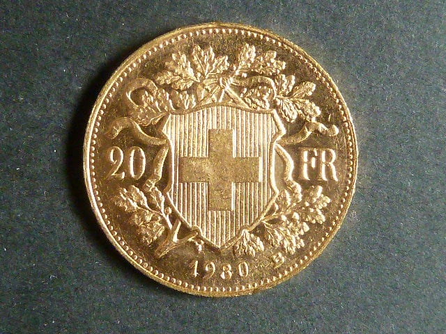 Švýcarsko - 20 Frank 1930 B, 6,451g, Au 0.900
