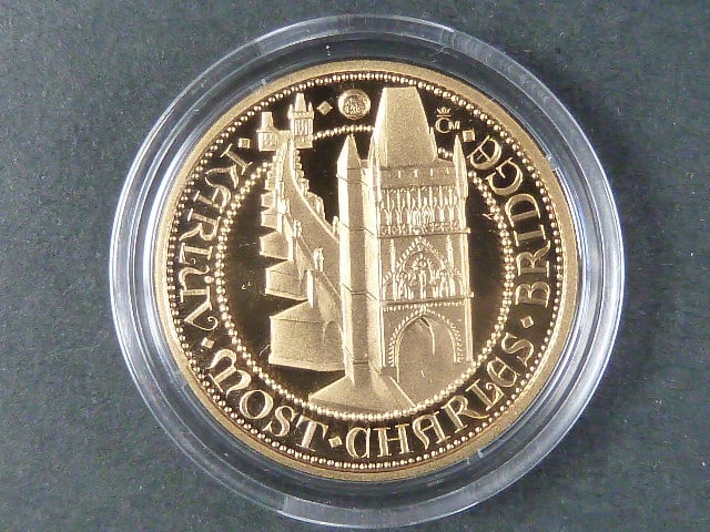 2014, Česká mincovna, zlatá medaile dukát doby Karla IV. - Karlův most, Au 0,986, 3,49g, náklad 1000 ks, etue, certifikát