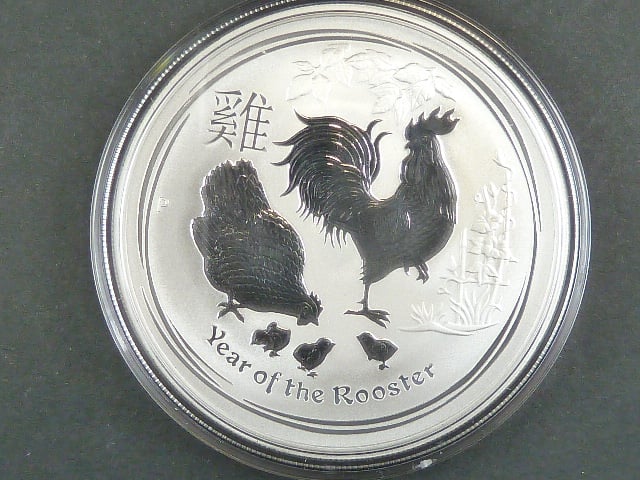 1 Dollars - 1 Oz (31,1050g)  Ag - Rok kohouta 2017, kvalita proof, Ag 999/1000, etue