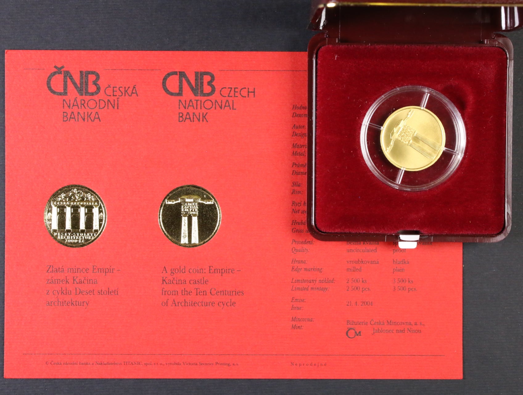 2000 Kč 2004 Empír - zámek Kačina, b.k., etue, certifikát