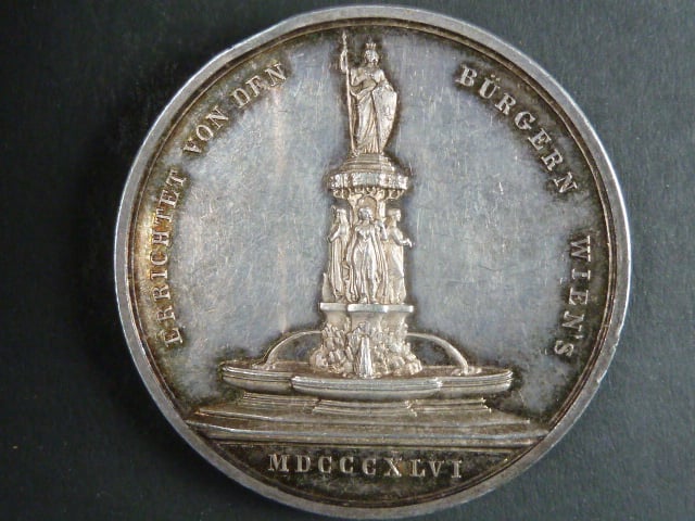 Ferdinand V. 1835-1848 - AR medaile 1846 na stavbu Schwanthalerovy fontány na Freyungu ve Vídni (Lange), krásná patina