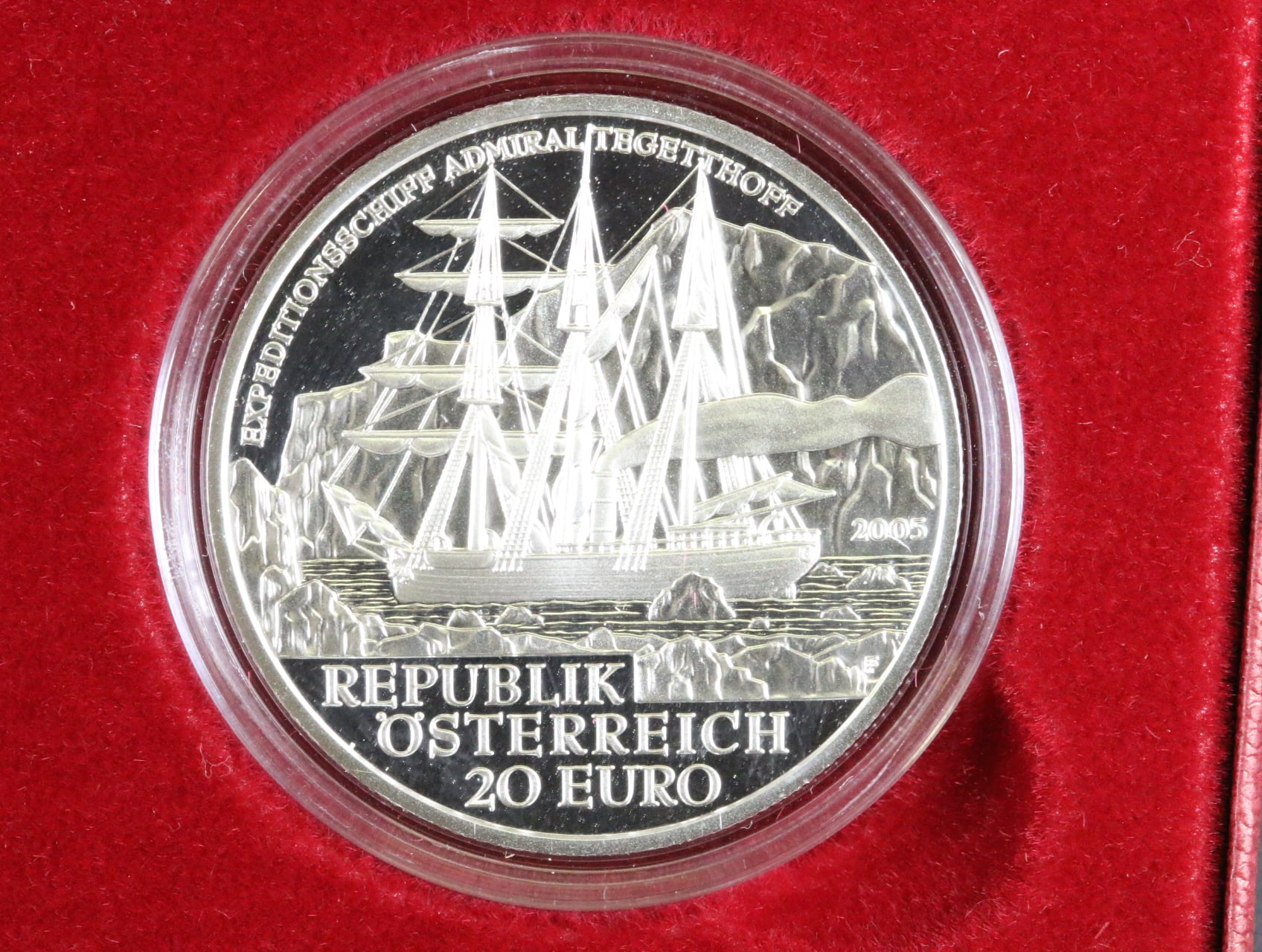 20 Euro 2005, Polarexpedition Tegetthoff, Ag 0.900, 20g, etue a certifikát_