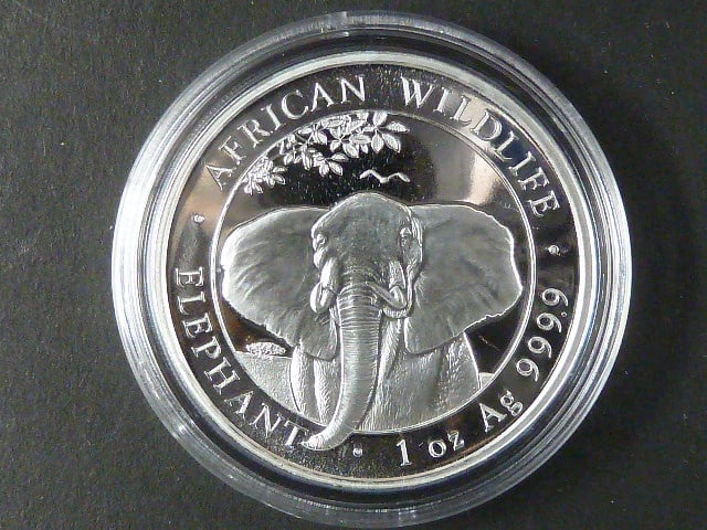 100 Shillings 2021 - sloni, kvalita proof,1 OZ Ag 999,9, etue