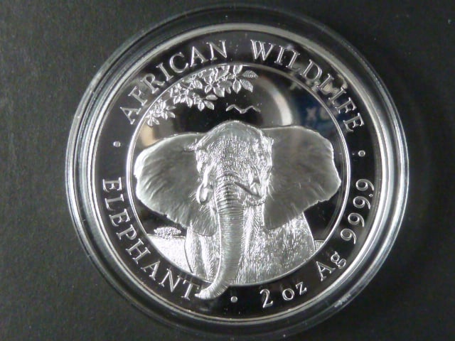 200 Shillings 2021 - sloni, kvalita proof, 2 OZ Ag 999,9, etue