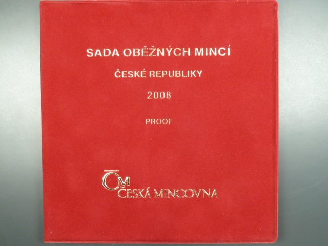 sada 2008 PROOF+ Ag medaile 15.výročí české měny, náklad 2500 ks, semišový obal