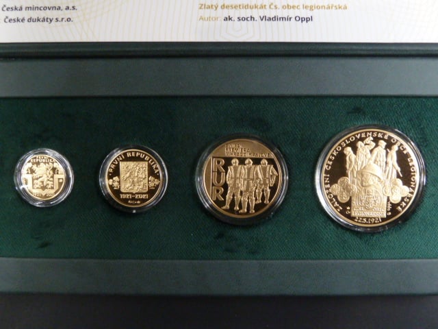 sada 1, 2, 5 a 10 Dukát 2021 kvalita proof, náklad 21 ks + speciální publikace o první republice v roce 1921 se specializací na papírové peníze
