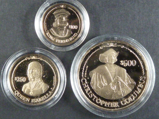sada100 + 250 + 500 Dollars 1992 Objevení Ameriky, Au 0,500, 4,12 + 8,05 + 19,81g, velmi nízký náklad