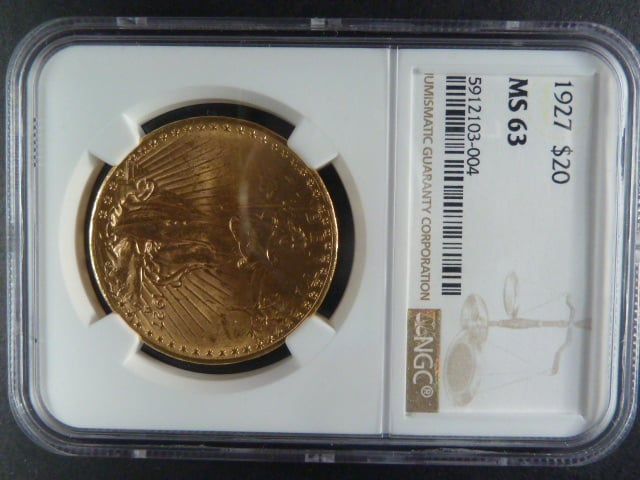 20 Dolar 1927, 33.43 g, Au 0,900, KM 131, NGC MS63