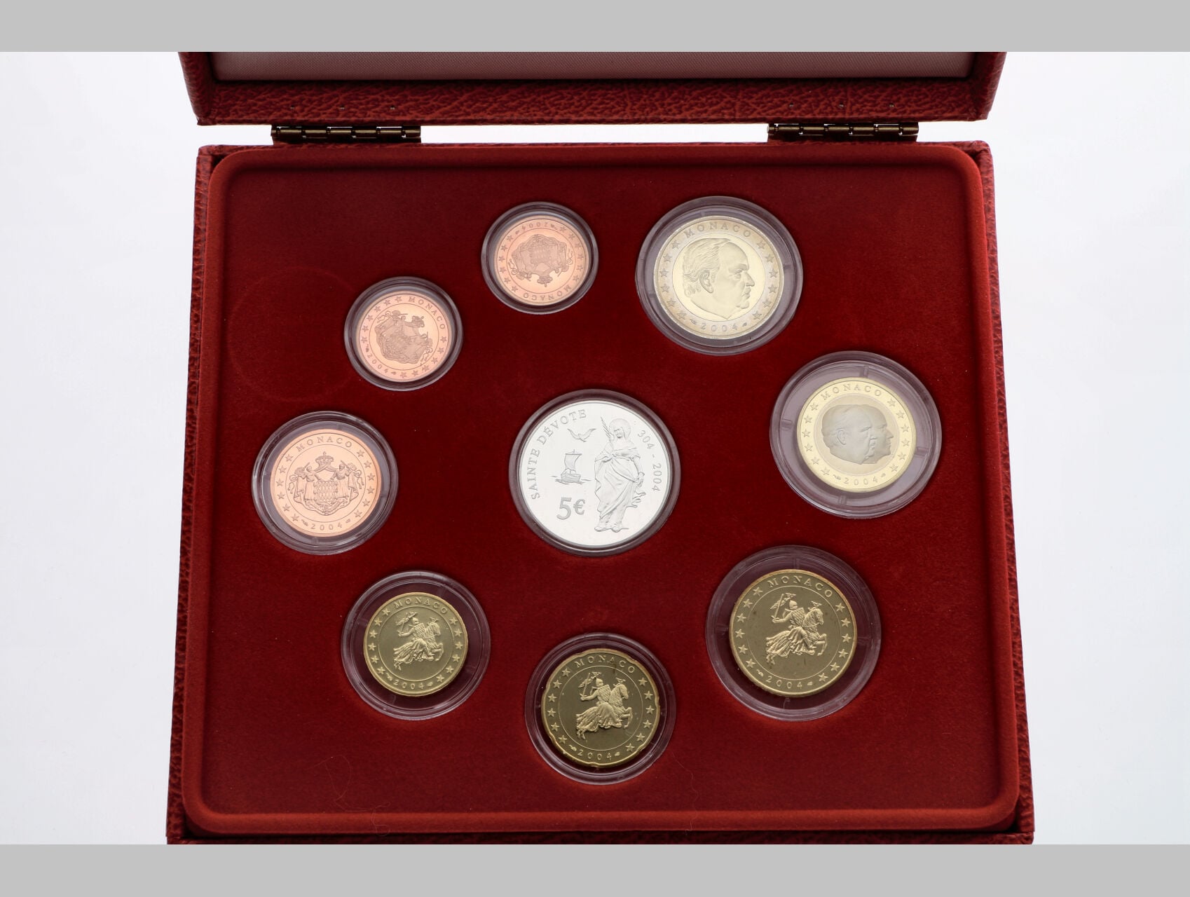Sada oběžných euro proof mincí Monaco 2004, kožená etue, certifikát