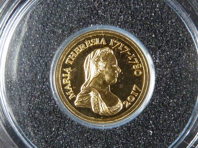 100 Francs 2017 - Marie Terezie,  Au 0,999, 0,5g, průměr 11 mm
