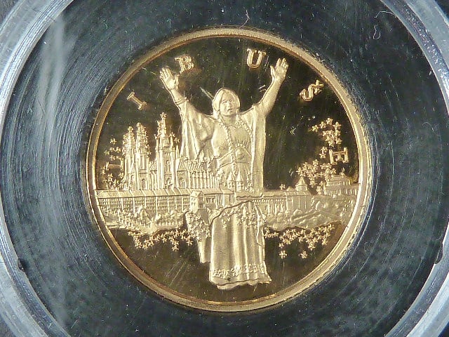 Au Medaile b.l. - V.Oppl Magická Praha - Kněžna Libuše, Au 0,585, 20 mm (2 g), kapsle