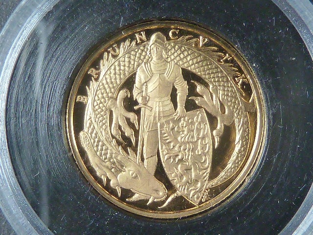 Au Medaile b.l. - V.Oppl Magická Praha - Bruncvík, Au 0,585, 20 mm (2 g), kapsle