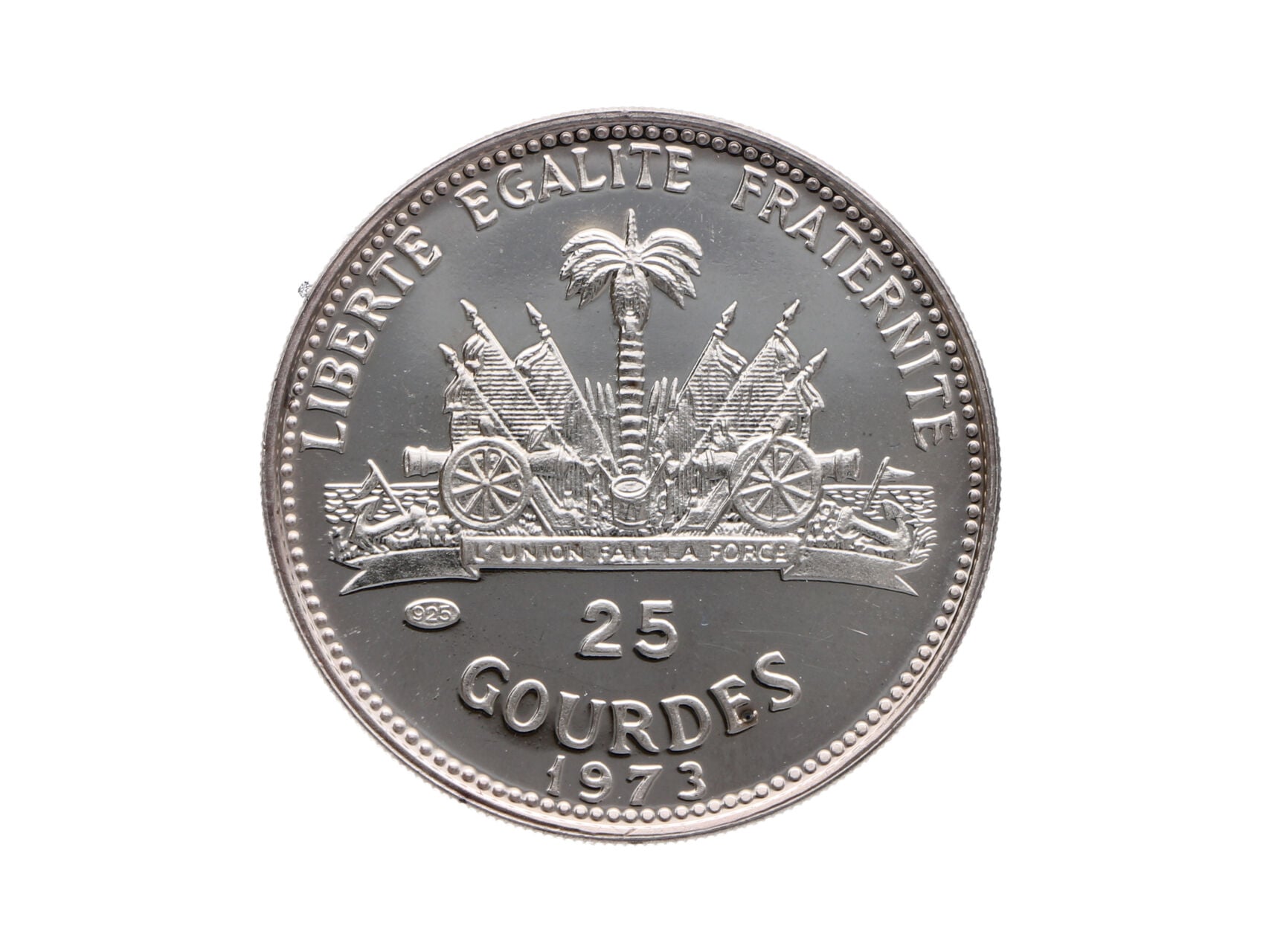 25 Gourdes 1973, Mistrovstvý ve fotbale, 8,375g, 0.925 Ag, náklad 6,430ks_