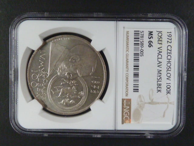 100 Kčs 1972 J.V.Myslbek nevydaná - medailová ražba, NGC MS 66
