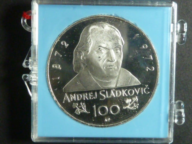100 Kčs 1972 A.Sládkovič nevydaná - medailová ražba, etue