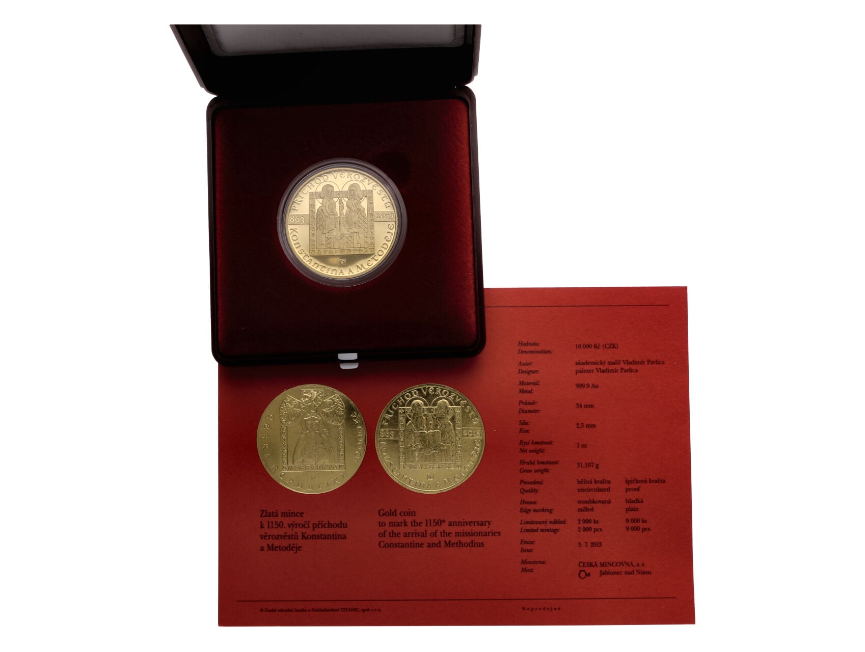 10.000 Kč 2013 1150.výročí příchodu věrozvěstů Konstantina a Metoděje