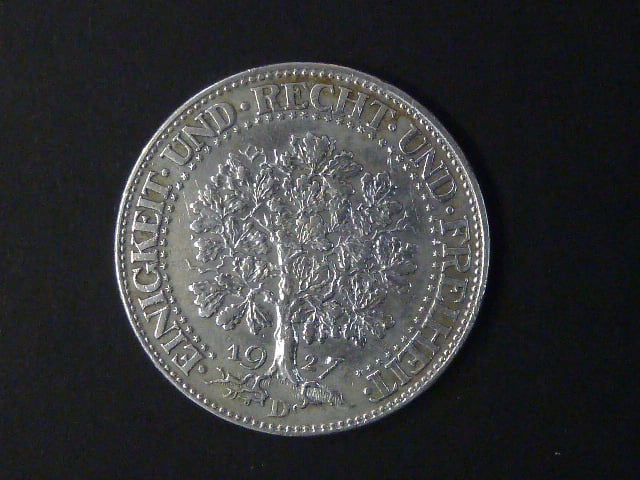 5 Reichsmark 1927 D Eichbaum, J.331