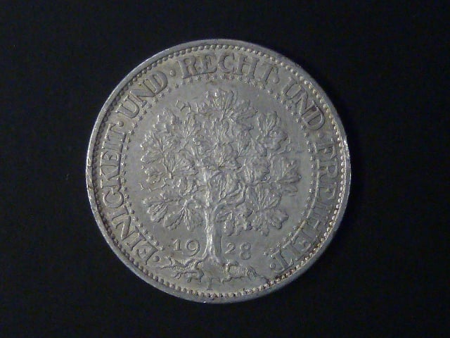 5 Reichsmark 1928 F Eichbaum dr. hr, J.331