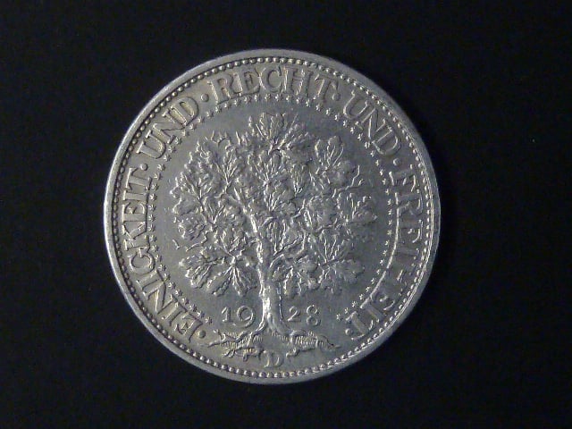 5 Reichsmark 1928 D Eichbaum, J.331