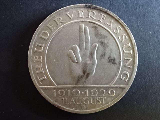 5 Reichsmark 1929 D 10.Jahrestag der Verfassung, J.341