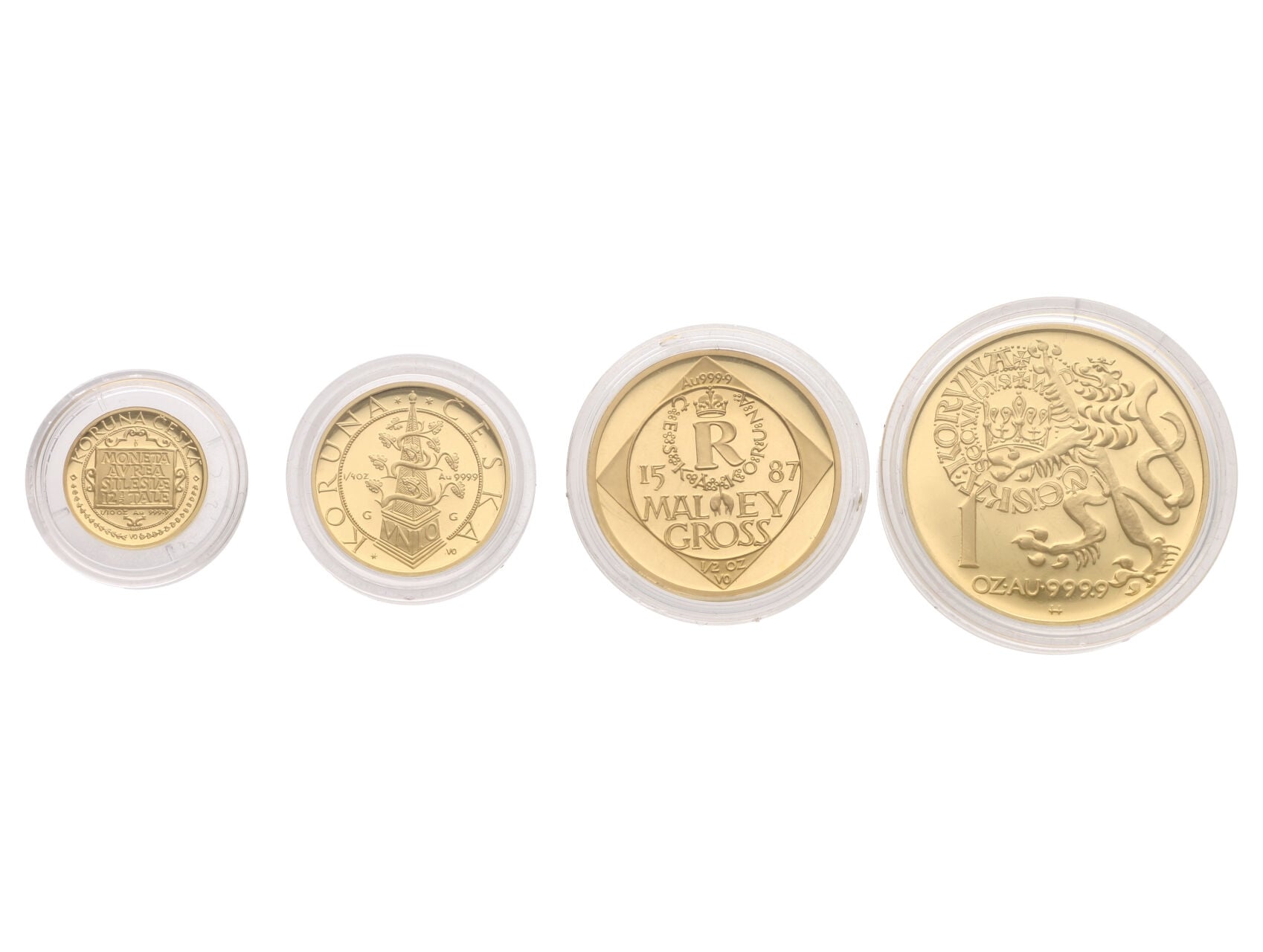 sada zlatých mincí Koruna česká, 1000, 2500, 5000, 10000 Kč 1997, kvalita proof, raženo 1494 ks, společná dřevěná etue, certifikáty, N ZCZ 1-4