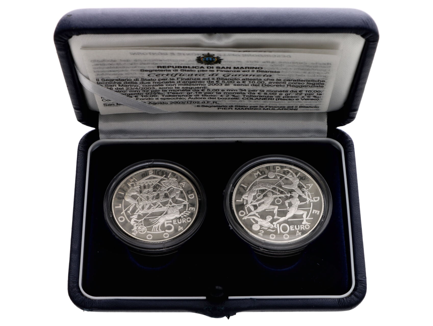 Sada 5 a 10Euro 2004, Letní Olympijské hry, etue a certifikát_