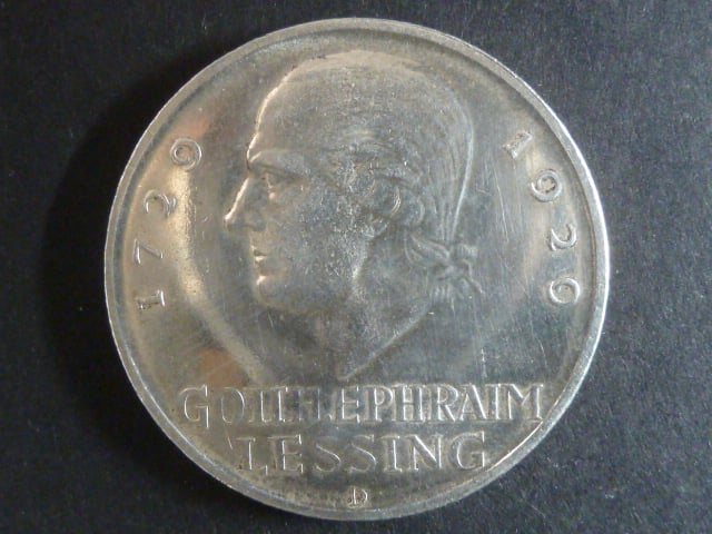 5 Reichsmark 1929 D Gotthold Ephraim Lessing, J.336
