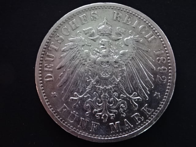 Prusko, Wilhelm II (1888-1918), 5 Mark 1892 A, J. 104, KM. 523