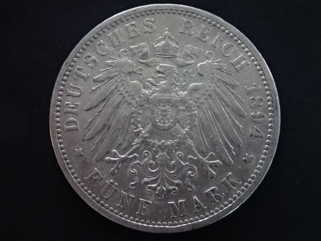 Prusko, Wilhelm II (1888-1918), 5 Mark 1894 A, J. 104, KM. 523