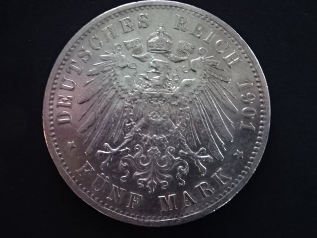 Prusko, Wilhelm II (1888-1918), 5 Mark 1901 A, J. 104, KM. 523