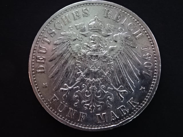 Prusko, Wilhelm II (1888-1918), 5 Mark 1907 A, J. 104, KM. 523