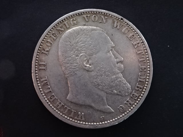 Württenberg, Wilhelm II. (1891-1918), 5 Mark 1907 F, J.176, KM. 632