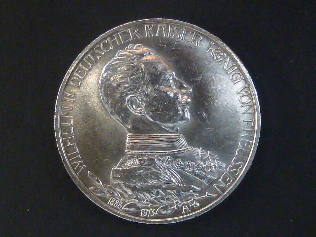 Prusko, Wilhelm II (1888-1918), 3 Mark 1913 A, J. 112, KM. 535