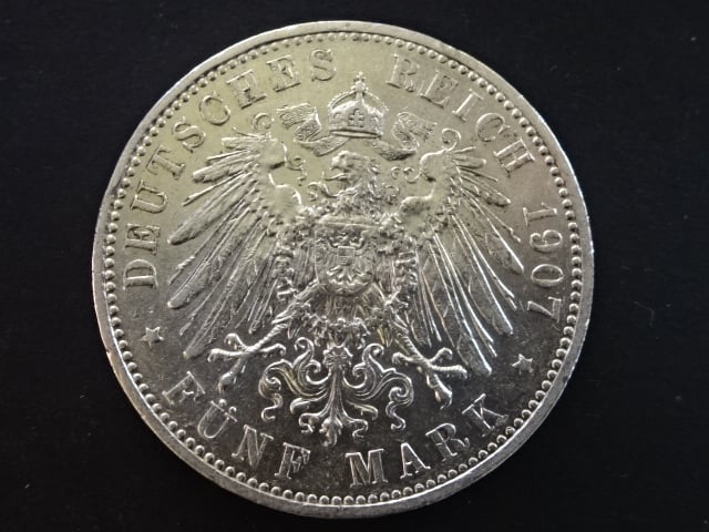 Sasko, Friedrich August III. (1904-1918), 5 Mark 1907 E, J.136, KM. 1266