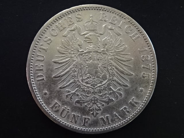 Prusko, Wilhelm I. (1861-1888), 5 Mark 1875 A, J. 97, KM. 503