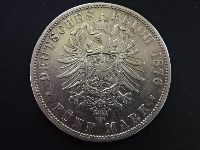 Prusko, Wilhelm I. (1861-1888), 5 Mark 1876 C, J. 97, KM. 503