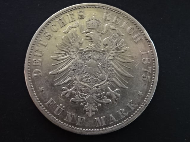 Hamburk, 5 Mark 1875 J, J.62, KM. 598