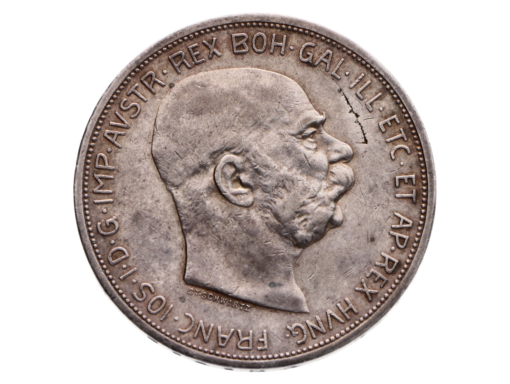 5 Koruna 1909, Velká hlava - Schwartz, Vada raznice_