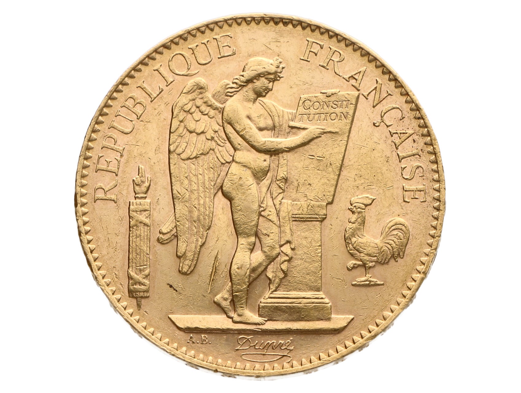 100 Frank 1910 A, 32.258g, 0.900 Au_