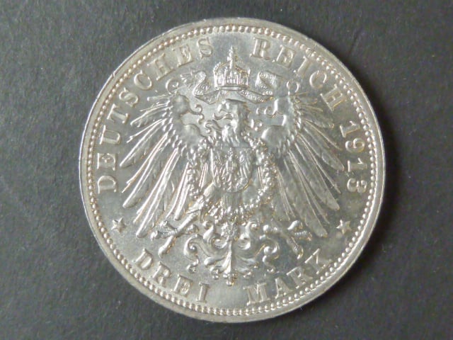 Sasko, Friedrich August III.(1904-1918), 3 Mark 1913 E, J.140