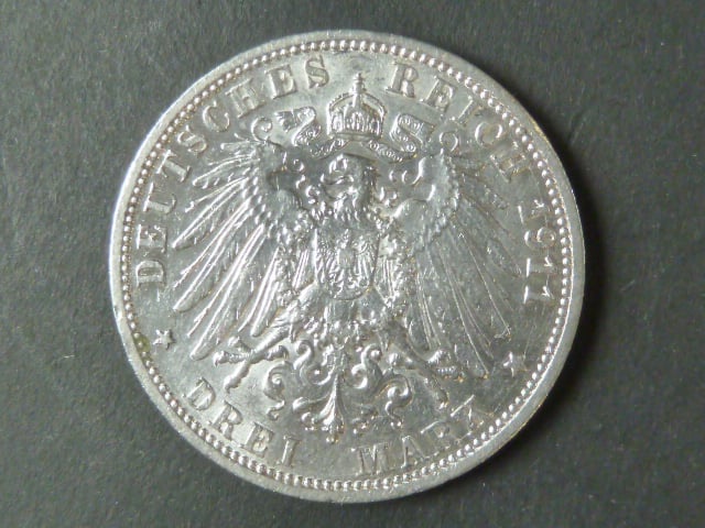 Prusko, Wilhelm II (1888-1918), 3 Mark 1911 A, J. 103
