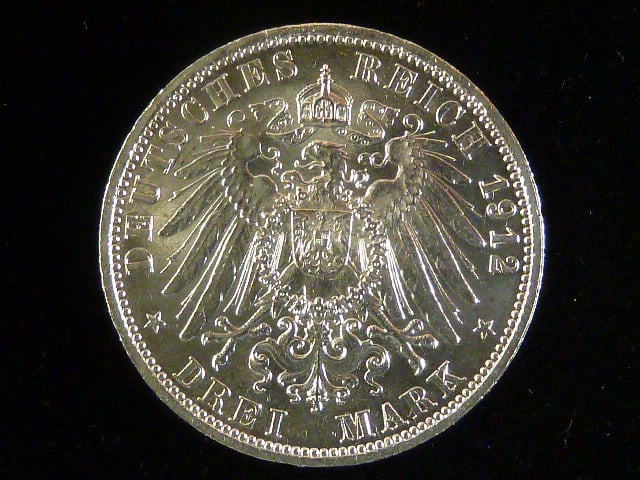 Prusko, Wilhelm II (1888-1918), 3 Mark 1912 A, J. 103