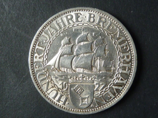 3 Reichsmark 1927 A Bremerhaven, J.325