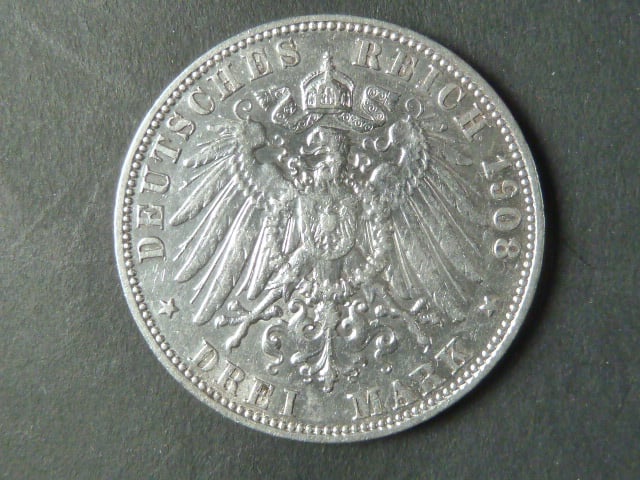 Sasko, Friedrich August III. (1904-1918), 3 Mark 1908 E, J.135