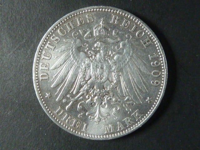 Sasko, Friedrich August III. (1904-1918), 3 Mark 1909 E, J.135