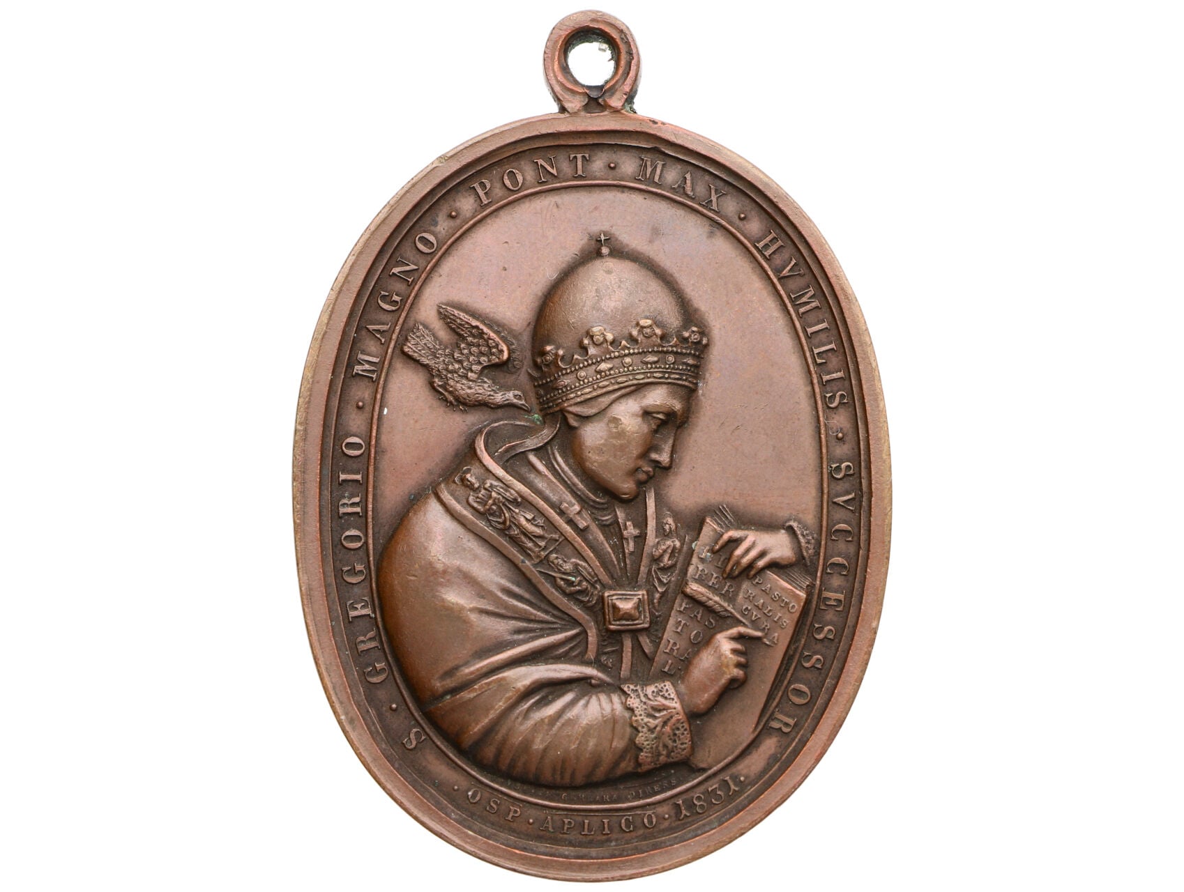 Cerbara Giuseppe 1770-1856 - AE pontifikační medaile Řehoře XVI. 1831, opis. Bronz 61 x 47 mm, původní ouško_