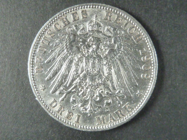 Württenberg, Wilhelm II. (1891-1918), 3 Mark 1909 F, J.175
